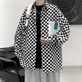 Hearujoy New Plaid Loose Casual Long Sleeved Shirt for Men Trendy Instagram Collar Top Clothes Stylish Jacket for Men